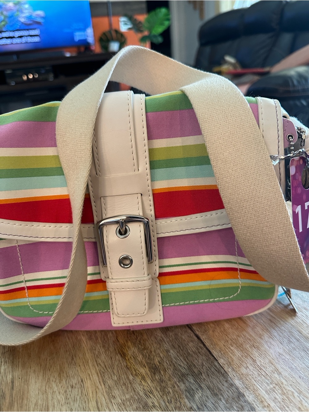 Coach Hampton  Flap Convertible Multicolor Striped Crossbody - Picture 3 of 12